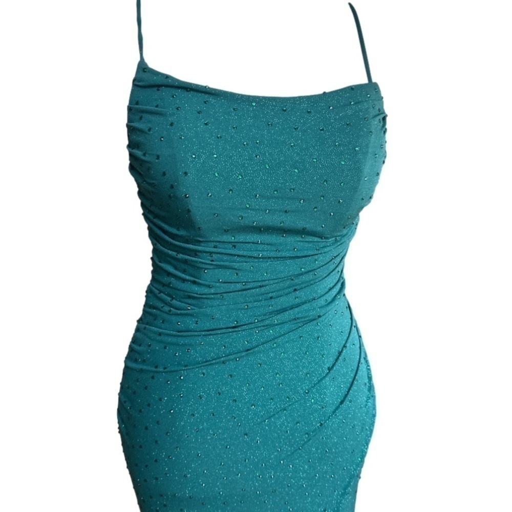 Amarra Gown Emerald green sequence lace up back mermaid size like new 0 - Picture 7 of 16